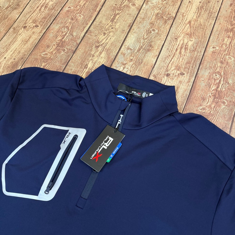 RLX Ralph Lauren Quarter Zip Pullover Mens XXL Navy Wicking Chest Pocket NWT